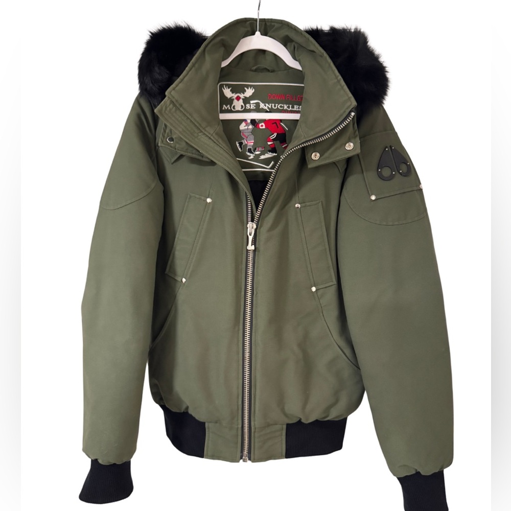 MENS MOOSE KNUCKLES ORIGINAL BALLISTIC FOX FUR TRIM BOMBER JACKET